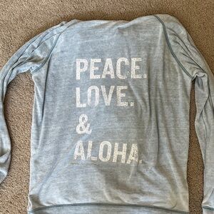 Spiritual gangster large hoodie Peace Love & Aloha Light Blue Graphic sweatshirt